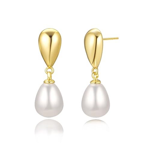 Earrings For Women 14K Gold/18K White Gold Plated Hypoallergenic 925 Sterling Silver Stud Trendy Minimalist Style For Formal Everyday Prom Bridal Bridal Wedding - color: Stud Dangle 1 Peral-Gold