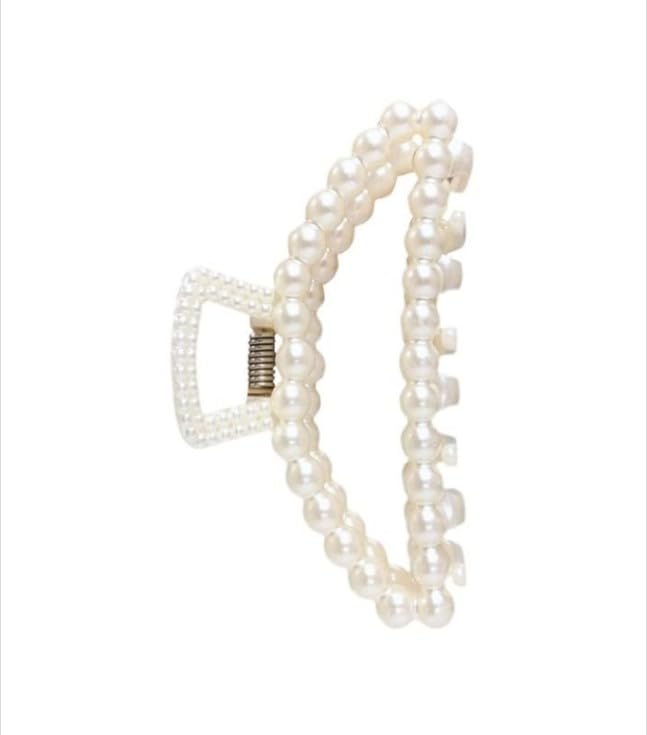 1Pc White Large Hair Clip for Thick Hair, Girls Claw,Big Hair Clips Hair Claws for Thin, Hair Claws Clips For Hair,Faux Pearl Claw Clips,Neutral Hair Clips Large Jaw Clip