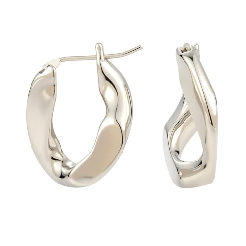 RENAIZ Bold Statement Hoop & Stud Earrings for Women – 14K Gold & Rhodium Plated Maximalist Jewelry, Chunky Geometric Boho Earrings, Hypoallergenic Non-Tarnish Trendy Gift - color: White Gold, style: Twisted Overlap
