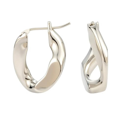 RENAIZ Bold Statement Hoop & Stud Earrings for Women – 14K Gold & Rhodium Plated Maximalist Jewelry, Chunky Geometric Boho Earrings, Hypoallergenic Non-Tarnish Trendy Gift - color: White Gold, style: Twisted Overlap