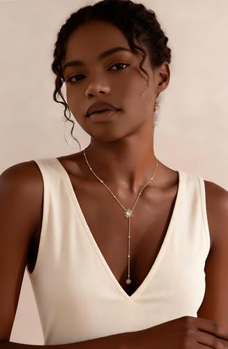 CHESKY Lariat Necklace for Women，14k Gold/Sliver Plated Layered Necklace | Gold/Sliver Long Necklace，Dainty Cross Pendant, Wedding Y-Shaped Drop Chain, Waterproof Jewelry Gift for Women Everyday Wear - style: YSun