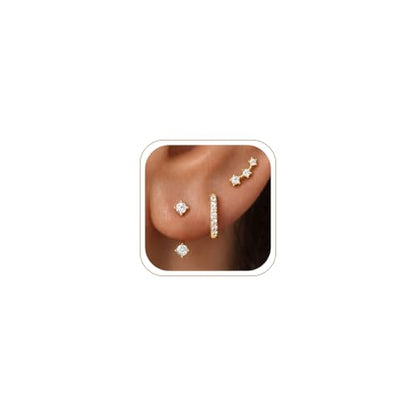 3 Pairs Dainty Small Earrings Set for Women Trendy, Birthstone Stud Huggie Hoop Jacket Stack for Cartilage Helix, Gold Plated Hypoallergenic Cute Women Fashion Accessories Western Jewelry Gifts - color: 04White - Apr