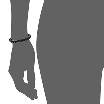Geoffrey Beene Natural Stone Elastic 9mm Beaded Bracelet with Black Good Fortune Piece - color: Black Onyx