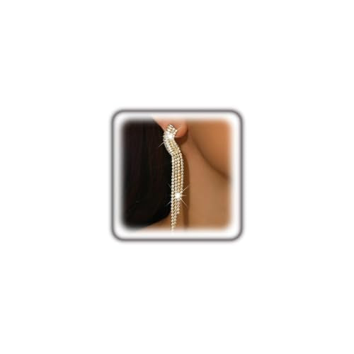 Gold Rhinestone Tassel Dangle Earrings for Women,Long Sparkly Crystal Statement Earring,Trendy Bridal Wedding Prom Jewelry Accessories - color: Golden