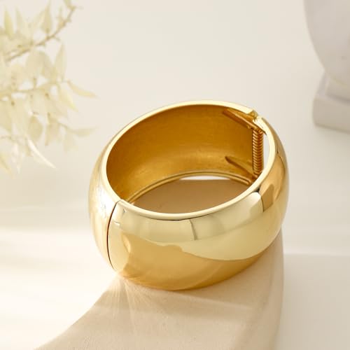Bangle Bracelets for Women | 14K Gold Plated Trendy Wide Bracelets | Hinged Arm Cuff Bangles Chunky Bracelet for Women - color: Style F-Gold Plated Bangles