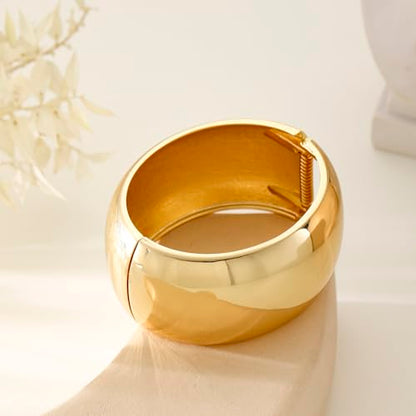 Bangle Bracelets for Women | 14K Gold Plated Trendy Wide Bracelets | Hinged Arm Cuff Bangles Chunky Bracelet for Women - color: Style F-Gold Plated Bangles