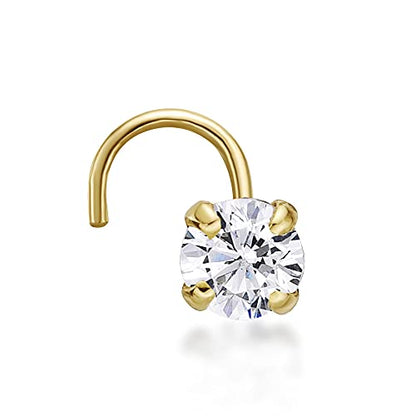 20 Gauge Curved Screw Nose Stud for Women - 14k White or Yellow Gold 2mm or 3mm Cubic Zirconia Nose Ring for Her - CZ Unisex Hypoallergenic Piercing Jewelry - 20G Body Piercing for Men