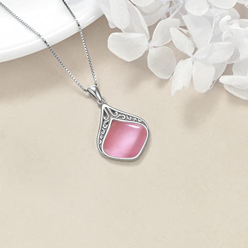 YAFEINI Teardrop Necklace Sterling Silver Filigree Irish Pendant Necklace Natural Stone Moonstone/Lapis Lazuli/Larimar/Moss Agate Necklace Jewelry - color: Pink Opal Teardrop Necklace