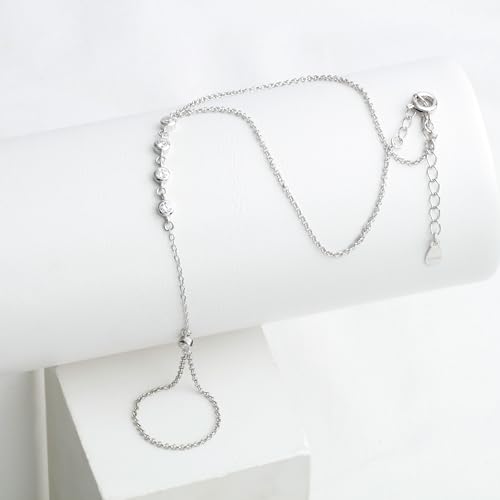 Kakikaki 925 Sterling Silver Finger Ring Bracelet Hand Chain for Women | Slave Bracelets 7" to 9" Adjustable - color: Silver, style: 5 Diamond