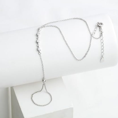 Kakikaki 925 Sterling Silver Finger Ring Bracelet Hand Chain for Women | Slave Bracelets 7" to 9" Adjustable - color: Silver, style: 5 Diamond