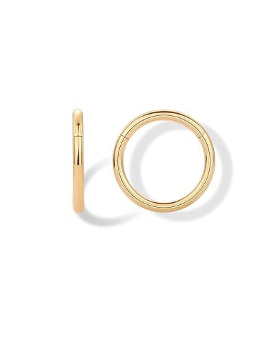 PAVOI Clicker Hoop Earrings for Women & Men, 14K Gold Plated Hinged Huggies | Hypoallergenic Titanium Piercing Earrings, Piercing Jewelry Cartilage Helix Nose Ring Tragus Rook Septum 16-18-20 Gauges - color: Yellow Gold, size: 18 Gauge 8mm