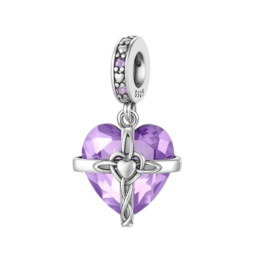 LNQOBU Birthstone Charm for Bracelets,925 Sterling Silve Heart Dangle Charms for Pandora Bracelets - color: F-June