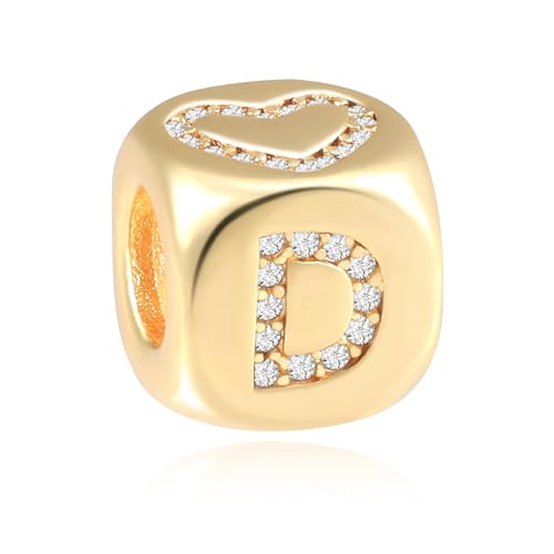 Letter Charms for Necklace and Bracelets,14K Gold Plated Women's Bead Charms, A-Z Alphabet Initial Beads Name Pendant DIY Jewelry Birthday Gift for Women - style: Charm-D