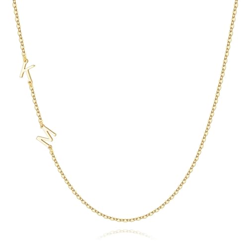M MOOHAM Sideways Two Initial Necklaces for Women Girls Birthday Gifts | Dainty 14K Gold-Plated, Custom Initial Necklace, Letter Necklace Jewelry, Birthday Gifts for Women Wife Mom Sister Friends - color: initial K & initial M