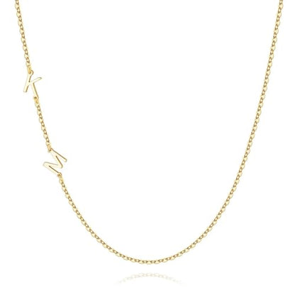 M MOOHAM Sideways Two Initial Necklaces for Women Girls Birthday Gifts | Dainty 14K Gold-Plated, Custom Initial Necklace, Letter Necklace Jewelry, Birthday Gifts for Women Wife Mom Sister Friends - color: initial K & initial M