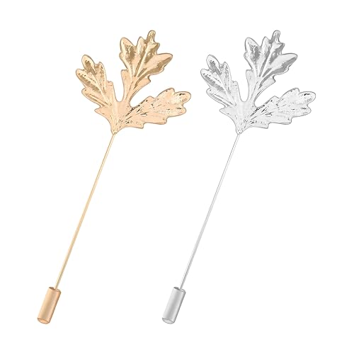 Dreuyet Simple Gold Silver Plated Long Brooch Pins with Cute Animal Antlers Leaves Plant Bees Rabbits Rose Flower Feather Brooch Jewelry for Women Men Elegant Suit Collar Lapel Pin - style: Leaf 3