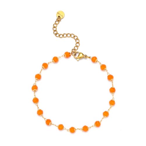 Dainty Gold Bracelets for Women, 18 Gold Plated Adjustable Evil Eye/Butterfly/Beaded/Pearl/Heart/Turquoise Handmade Bracelet for Women - style: Orange