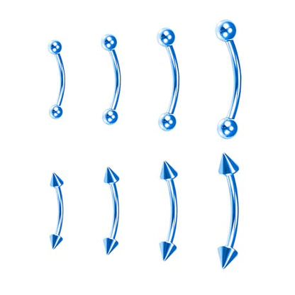BLISI G23 Solid Titanium Eyebrow Piercing Jewelry, Gold Black Rose Gold Silver Pink Rainbow Eyebrow Rings 16G Curved Barbell,Tiny Vertical Labret Lip Jewelry Rook Piercing Jewelry for Women and Men - color: Blue 1