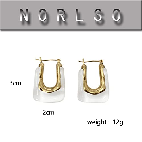 Chunky Clear Retro U Shaped Hoop Minimalist Square Resin Huggie Earrings for Women - color: White