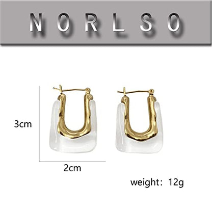Chunky Clear Retro U Shaped Hoop Minimalist Square Resin Huggie Earrings for Women - color: White