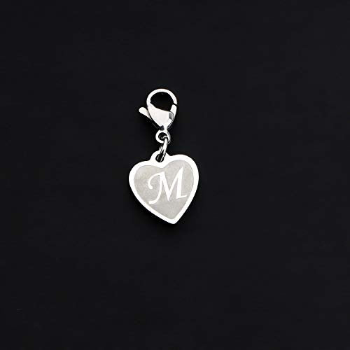 FAADBUK Initial Letter A-Z Alphabet Heart Charms for Jewelry Bracelet Keychain Necklace Initial Stainless steel Clasp Clip on Charm - color: intial M