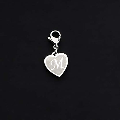 FAADBUK Initial Letter A-Z Alphabet Heart Charms for Jewelry Bracelet Keychain Necklace Initial Stainless steel Clasp Clip on Charm - color: intial M