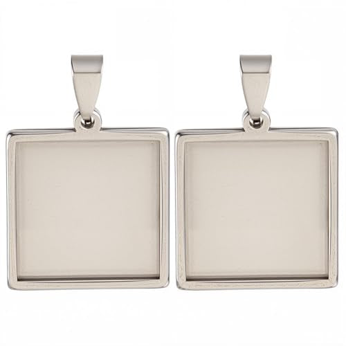 1 Box 10Pcs Stainless Steel Pendant Trays Square Bezel Pendant Trays Bulk Silver 20mm Small Cabochon DIY Charm Blank Bezel Base for Jewelry Making Resin Craft Photo Necklace Bracelets Adults - style: silver square