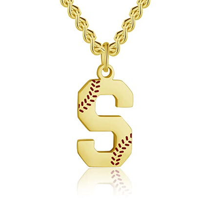 AIAINAGI Baseball Initial A-Z Letter Necklace - Men's Baseball Charm Pendant in Stainless Steel Silver Chain, 22inch Personalized Gift - style: S Letter