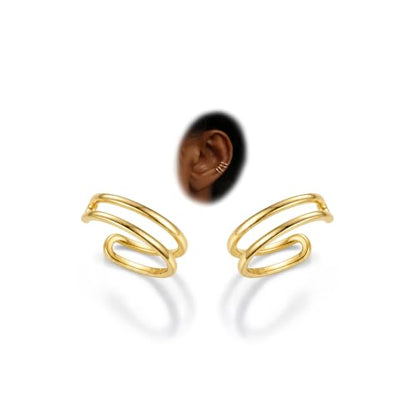 Subiceto 925 Sterling Silver Ear Cuffs Non Piercing - Adjustable Hypoallergenic 14K Gold Plated Clip On Earrings for Women Cubic Zirconia Silver Ear Cuff Helix Cartilage Fake Piercing - color: 02 Double Gold Tone