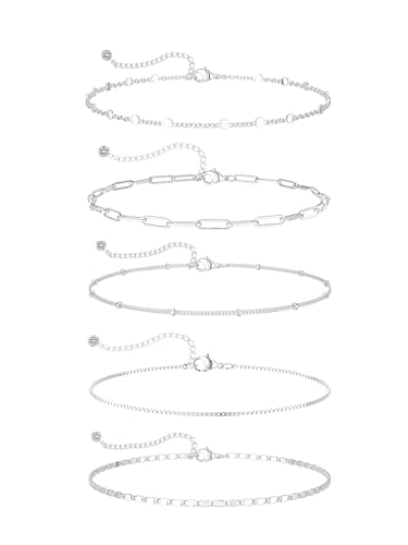 14K Gold/Silver Plated Anklets for Women Layered Anklet Set | Non Tarnish Waterproof Brass Ankle Bracelet, Adjustable Lightweight Dainty Hypoallergenic Chain, Beach Vacation Summer Gift - style: Style3