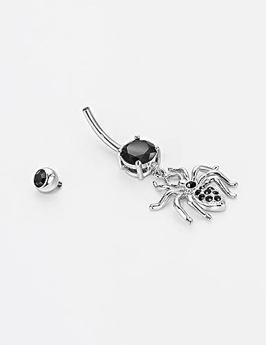 Belly Button Ring Dangle, Cross Belly Button Ring, Navel Piercing | 316L Surgical Steel, AAA+ Cubic Zirconia, Nickel-Free, Hypoallergenic, Multi-Style, 14 Gauge 10 mm Screw On Piercing Stud - style: Black CZ Spiders