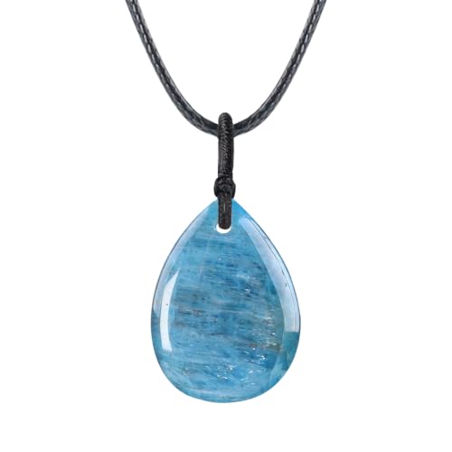 Teardrop Gemstone Necklaces for Women, Healing Crystal Pendant Necklace Birthstone Jewelry for Women - color: Blue apatite