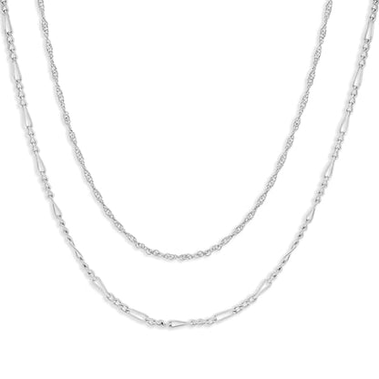 Milla Double Necklaces for Women, Trendy Double Chain Necklace Set | Stylish Gold Necklace Stack and Silver Layered Necklaces for Women made with 14K Gold Plated and Silver Plated Materials - color: Figaro & Singapore / Silver