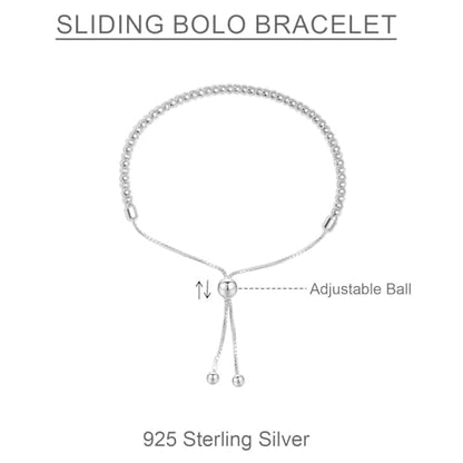 Charmsy 925 Sterling Silver Sliding Bolo Bracelet for Women | Women's Italian Handmade Adjustable Bolo Bead Ball Slider Bracelet - style: Beaded Ball Link