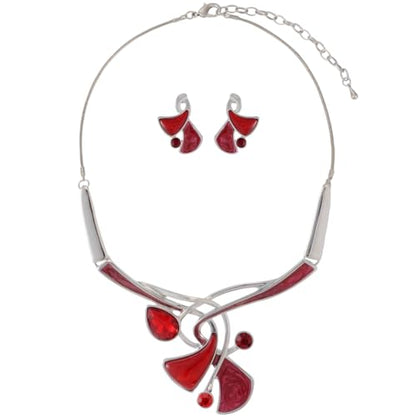 Chunky Statement Jewelry Set Vintage Retro Leaf Flower Floral Geometric Bohemian Boho Bib Necklace Earring Set Fashion Costume Jewelry for Women Girls Wedding Party Prom Unique Gift - style: triangle twist-pink