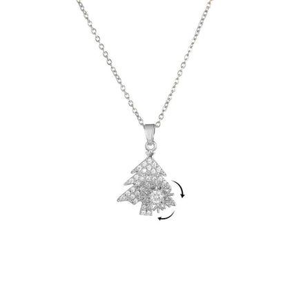 Sunflower Fidget Necklace for Women Gold Moon Necklace Rotating Heart Necklaces Spinning Crystal Flower Anxiety Necklaces Crescent Moons Jewelry Accessories - color: Silver Tree