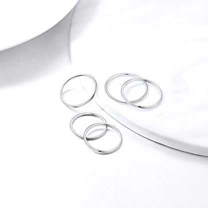PROSTEEL Stainless Steel Rings Set, Women's Plain Band Knuckle Stacking Midi Rings Comfort Fit, Silver/Gold/Rose Gold/Black Tone, Multi Size #4-#12 - color: I 5 pcs-925 Sterling Silver