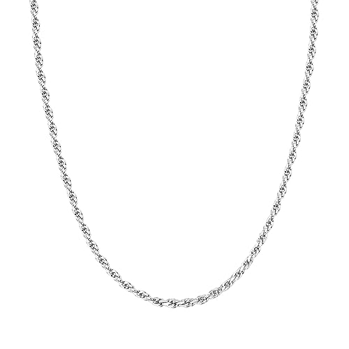 PAVOI 14K Gold Plated Adjustable Link Chain Necklace for Women | Box Rope Sphere Bead Serpentine Anchor Mariner Gold Chain Necklaces - color: White Gold, style: Rope