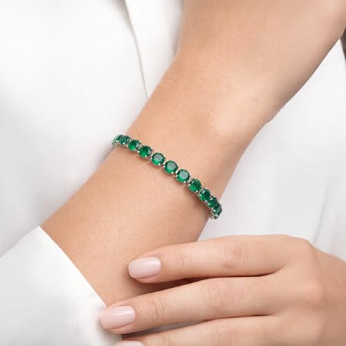 KEZEF Tennis Bracelet for Women, 7mm Round CZ, Silver Plated Brass, 6.5–8 Inch, Fold-Over Clasp - color: Simulated Green Emerald, size: 8 Inch