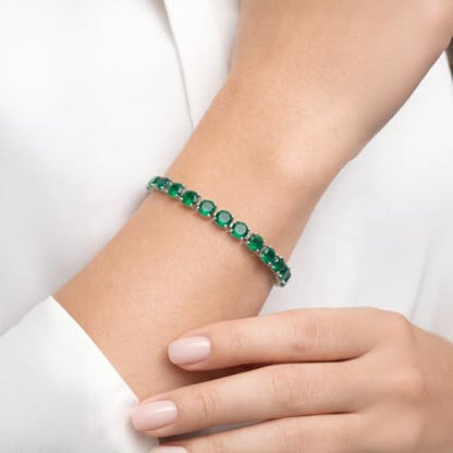KEZEF Tennis Bracelet for Women, 7mm Round CZ, Silver Plated Brass, 6.5–8 Inch, Fold-Over Clasp - color: Simulated Green Emerald, size: 8 Inch