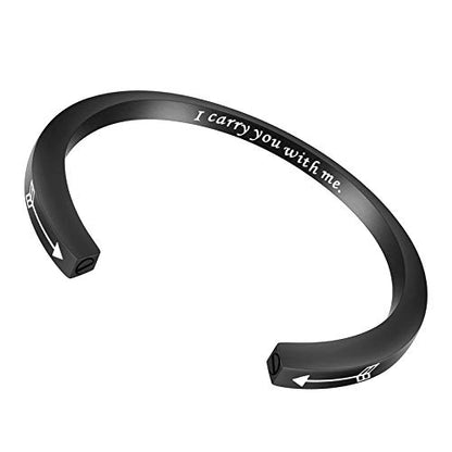 Dletay Urn Bracelet Cremation Bracelet for Ashes Memorial Ashes Bracelet Openable Cuff Bangle Bracelet - color: I carry you-Black