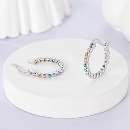NARMO 925 Sterling Silver Earrings for Women Hypoallergenic Hoop Earrings - color: Colorful Sphere