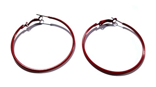 Medium Hoop Earrings Assorted Color Hoop Earrings 50mm 2 inch Hoops - style: Maroon Red