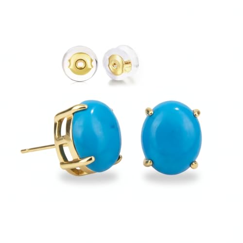 Turquoise Earrings, Natural Crystal Stud Earrings for Women, Dainty Minimalist 12mm Blue Gemstone Earrings Hypoallergenic Posts