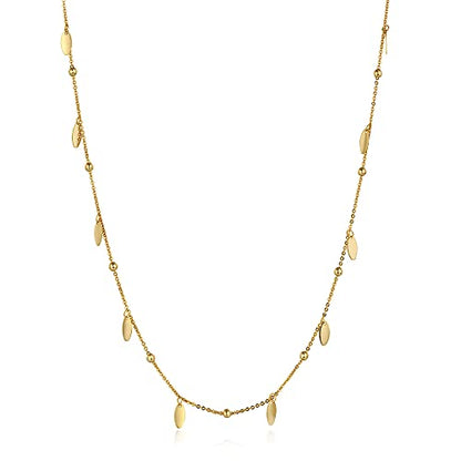 FRUMOS Dainty Layered Choker Necklace 18k gold Plated Y Pendant Commemorative coin Necklace Multilayer Bar Disc Necklace Adjustable Layering Choker Necklaces fashion jewelry for Women Girls - color: Gold leaf short chain