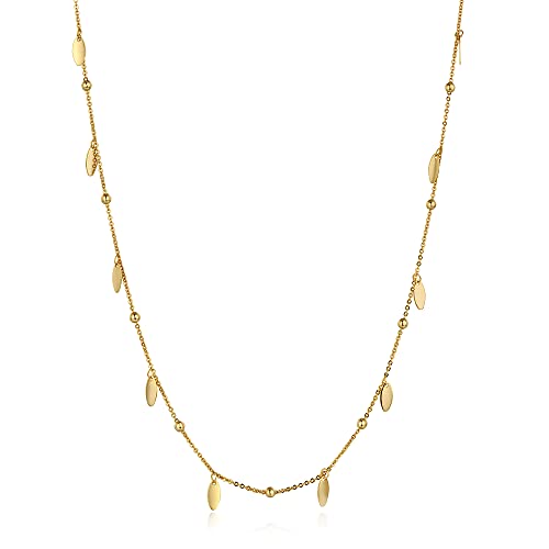 FRUMOS Dainty Layered Choker Necklace 18k gold Plated Y Pendant Commemorative coin Necklace Multilayer Bar Disc Necklace Adjustable Layering Choker Necklaces fashion jewelry for Women Girls - color: Gold leaf short chain