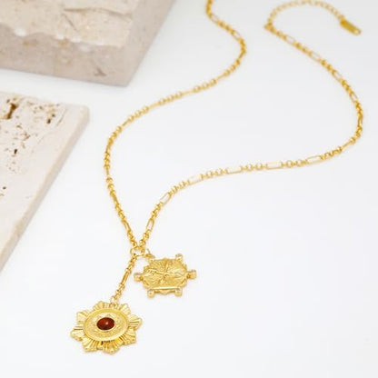 Chunky Gold Necklace for Women, 18K Waterproof Heart Necklace Statement Necklace Gold Charm Necklace Chunky Jewelry Paperclip Chain Choker Gift for Women - style: Flower Sun Coin