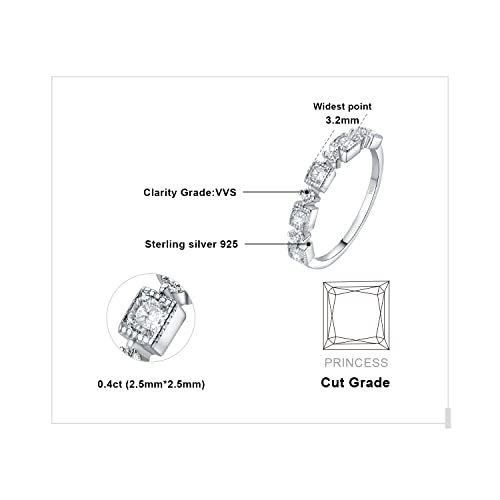 JewelryPalace Princess Emerald Cut CZ Stackable Wedding Ring Eternity Bands for Women, Cubic Zirconia 925 Sterling Silver 14k Yellow Rose Gold Plated Promise Ring for Her, 4pc Anniversary Ring Sets - color: R-1Pc-Princess Cut-Sterling Silver