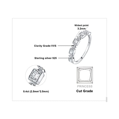 JewelryPalace Princess Emerald Cut CZ Stackable Wedding Ring Eternity Bands for Women, Cubic Zirconia 925 Sterling Silver 14k Yellow Rose Gold Plated Promise Ring for Her, 4pc Anniversary Ring Sets - color: R-1Pc-Princess Cut-Sterling Silver