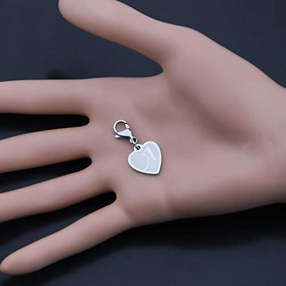 FAADBUK Initial Letter A-Z Alphabet Heart Charms for Jewelry Bracelet Keychain Necklace Initial Stainless steel Clasp Clip on Charm - color: intial A